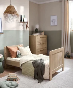 Atlas Cotbed & Luxury Hybrid Twin Mattress Bundle - Light Oak