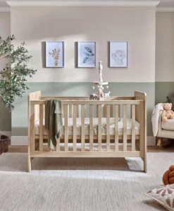 Atlas Cotbed & Luxury Hybrid Twin Mattress Bundle - Light Oak
