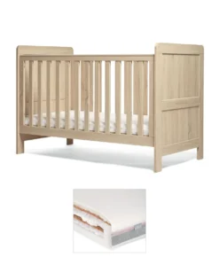Atlas Cotbed & Luxury Hybrid Twin Mattress Bundle - Light Oak