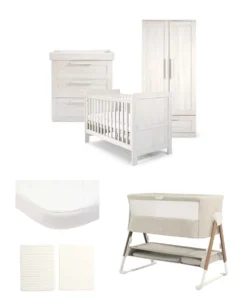Atlas Nursery Bundle with Lua Bedside Crib (6 Piece) – White