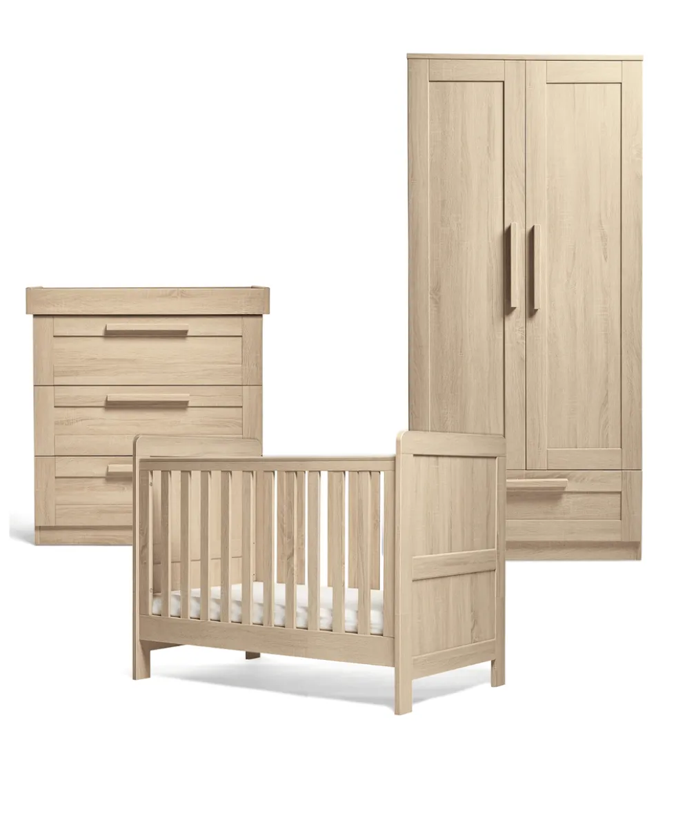 Atlas 3 Piece Small Cotbed Range with Dresser Changer & Wardrobe - Light Oak