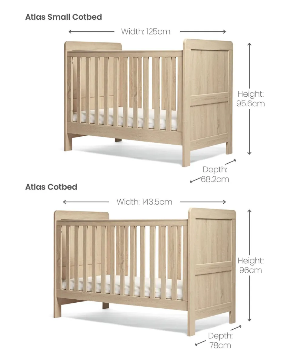 Atlas 3 Piece Small Cotbed Range with Dresser Changer & Wardrobe - Light Oak