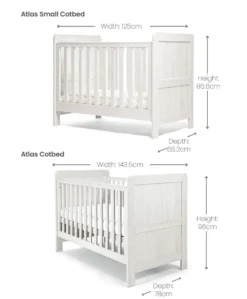 Atlas 2 Piece Small Cotbed Set with Dresser Changer - White