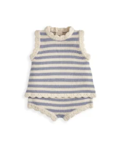 Blue Striped Knitted Top & Shorts