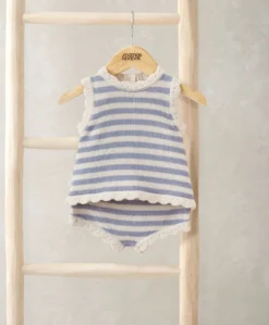 Blue Striped Knitted Top & Shorts
