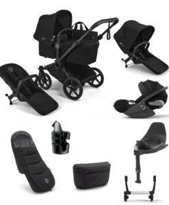 Bugaboo Donkey 6 Double Ultimate Pushchair Bundle With Cybex Cloud T i-Size Rotating Baby Car Seat & Base (8 Pieces) - Heritage Black