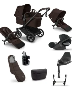 Bugaboo Donkey 6 Double Ultimate Bundle With Cybex Cloud T+ i-Size Rotating Baby Car Seat & Base (8 Pieces) - Cocoa Brown