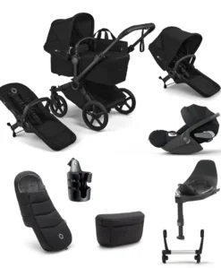 Bugaboo Donkey 6 Double Ultimate Pushchair Bundle With Cybex Cloud T+ i-Size Rotating Baby Car Seat & Base (8 Pieces) - Heritage Black
