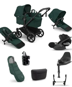 Bugaboo Donkey 6 Double Ultimate Pushchair Bundle With Cybex Cloud T i-Size Rotating Baby Car Seat & Base (8 Pieces) - Fern Green