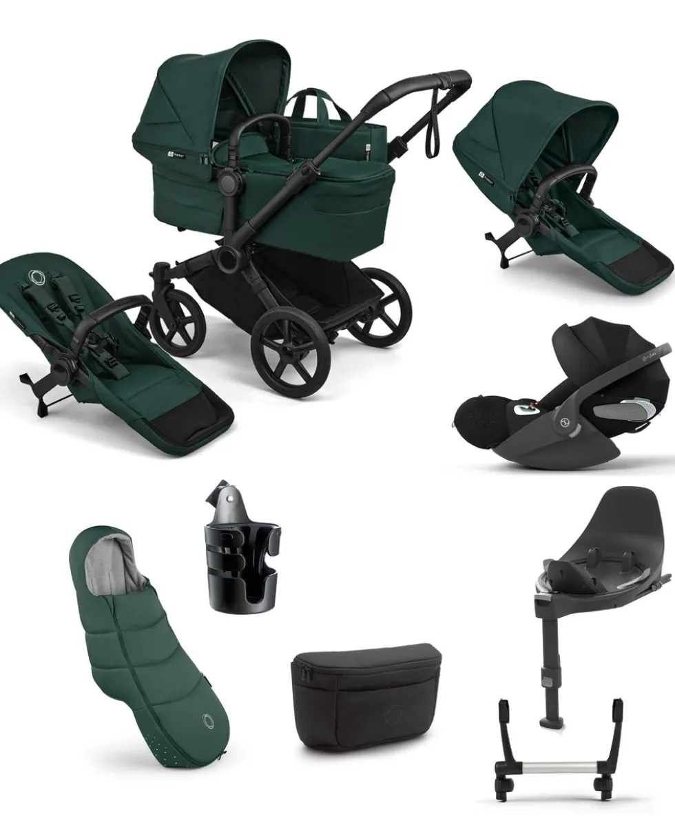 Bugaboo Donkey 6 Double Ultimate Pushchair Bundle With Cybex Cloud T i-Size Rotating Baby Car Seat & Base (8 Pieces) - Fern Green