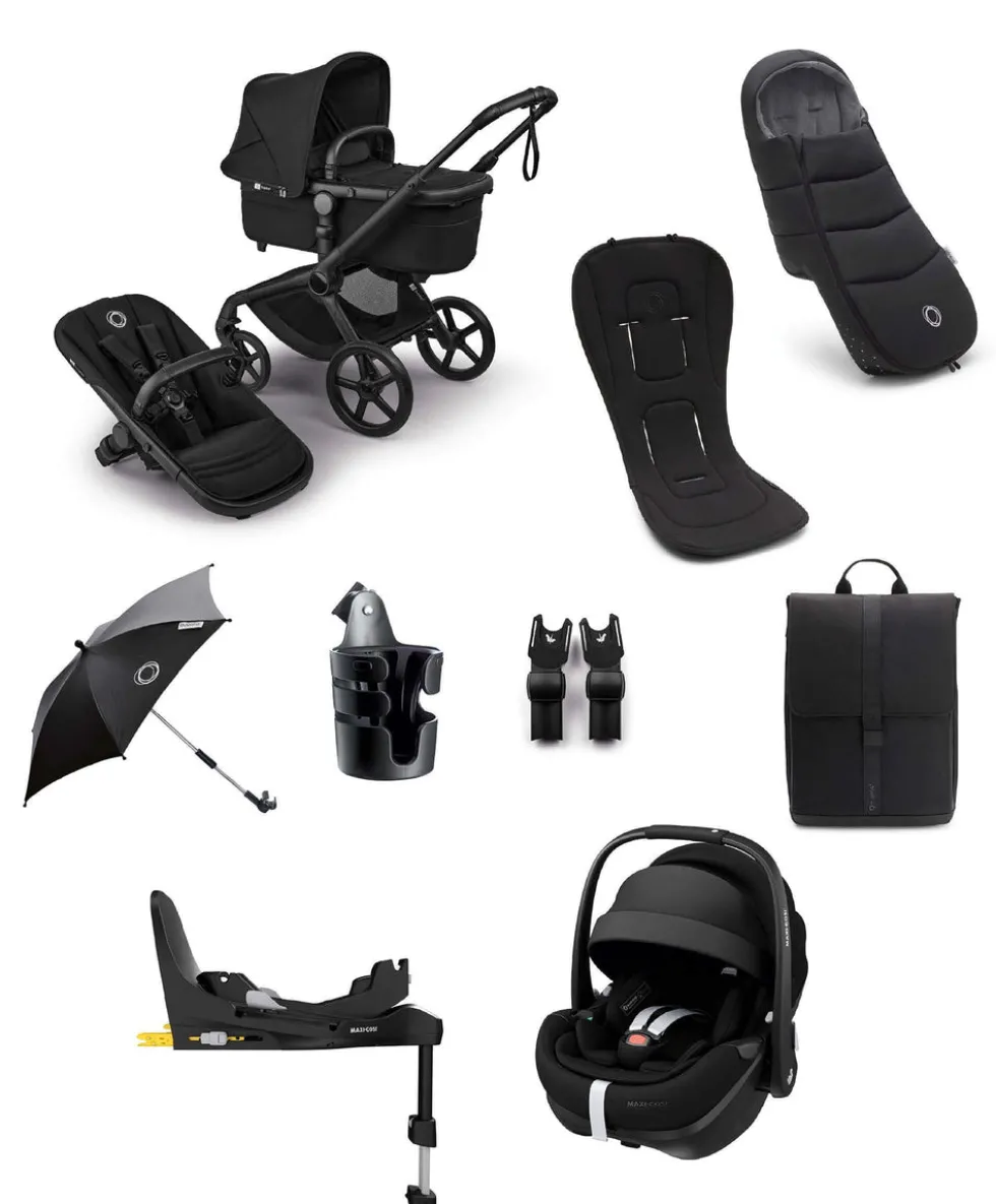 Bugaboo Fox 5 Renew Complete Pushchair Bundle with Maxi-Cosi Pebble 360 Pro2 Car Seat (8 Pieces) - Heritage Black