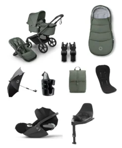 Bugaboo Fox 5 Renew Pushchair Bundle With Cybex Cloud T i-Size Rotating Baby Car Seat & Base (9 Pieces).- Forest Green