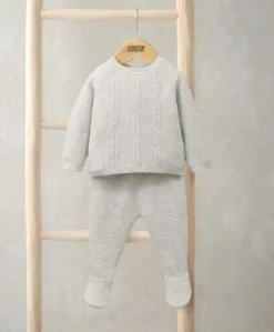 Cable Knit Top & Bottoms Set (2 Pieces) - Grey