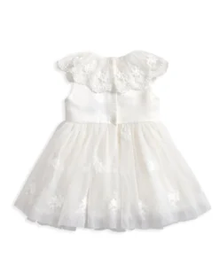 Cape Collar Mesh Flower Girl Dress with Embroidered Skirt