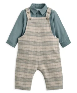 Check Dungarees & Striped Shirt Set (2 Pieces)