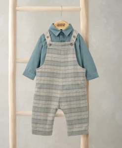 Check Dungarees & Striped Shirt Set (2 Pieces)