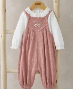 Crinkle Dungarees & Bodysuit Outfit Set - Pink