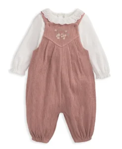 Crinkle Dungarees & Bodysuit Outfit Set - Pink