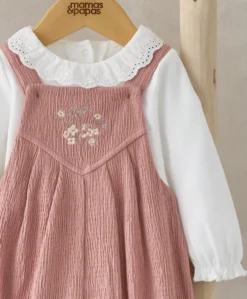Crinkle Dungarees & Bodysuit Outfit Set - Pink