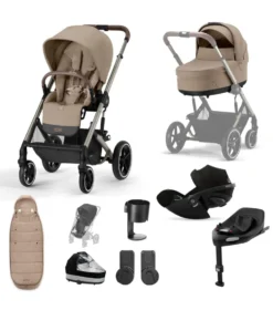 Cybex Balios Bundle with Cybex Cloud T i-Size Rotating Baby Car Seat & Rotating Base (7 Pieces) -Almond Beige