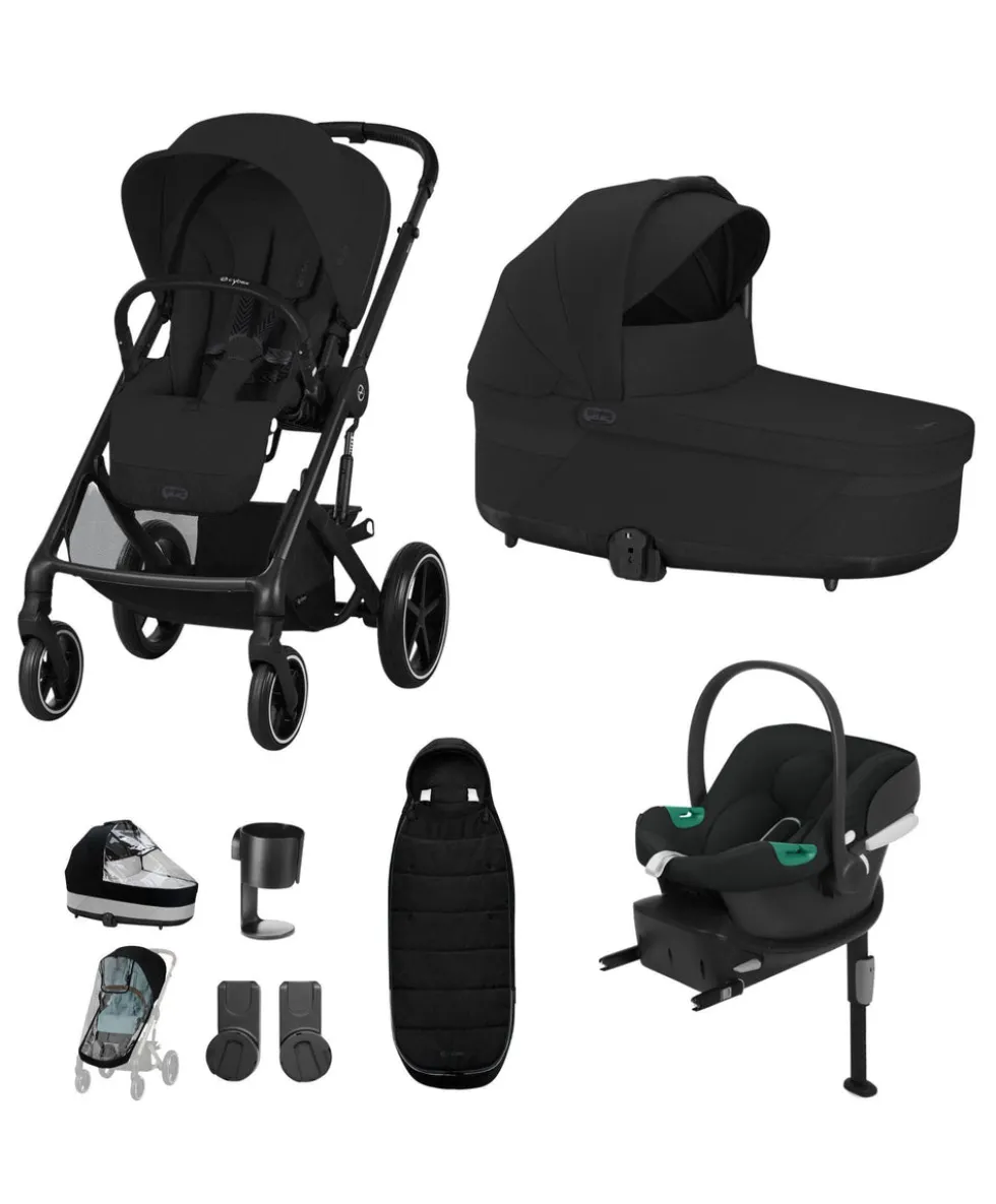 Cybex Balios Pushchair Bundle with Cybex Aton B2 i-Size Car Seat & Base (6 Pieces) - Moon Black