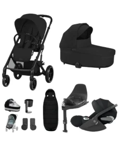 Cybex Balios Pushchair Bundle with Cybex Cloud T Car Seat (7 pieces) - Moon Black
