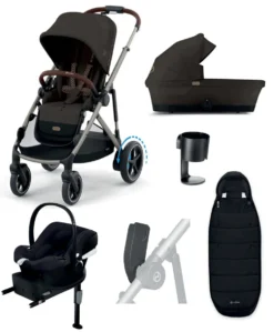 Cybex e-Gazelle S Electric Pushchair Bundle with Cybex Aton B2 i-Size Car Seat and Base (6 Pieces) – Chocolate Brown