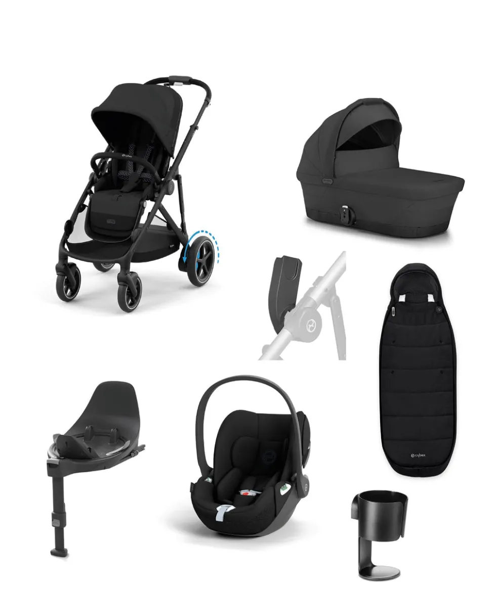 Cybex e-Gazelle S Electric Pushchair Bundle With Cybex Cloud T i-Size + Baby Car Seat & Base (7 Pieces) - Black