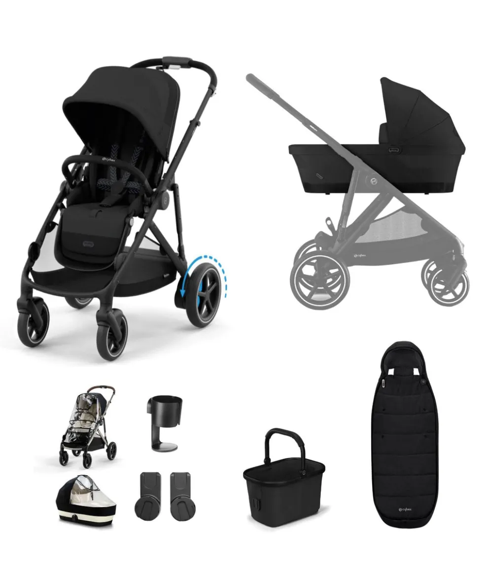 Cybex e-Gazelle S Electric Single to Double Pushchair Bundle (5 Pieces) – Black