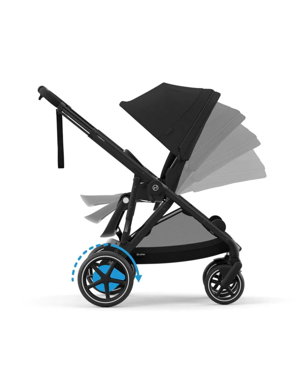 Cybex e-Gazelle S Electric Single to Double Pushchair Bundle with Cybex Aton B2 i-Size Car Seat and Base (6 Pieces) – Black