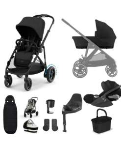 Cybex e-Gazelle S Electric Single to Double Pushchair Bundle with Cybex Cloud T i-Size Rotating Car Seat (7 Pieces) - Black