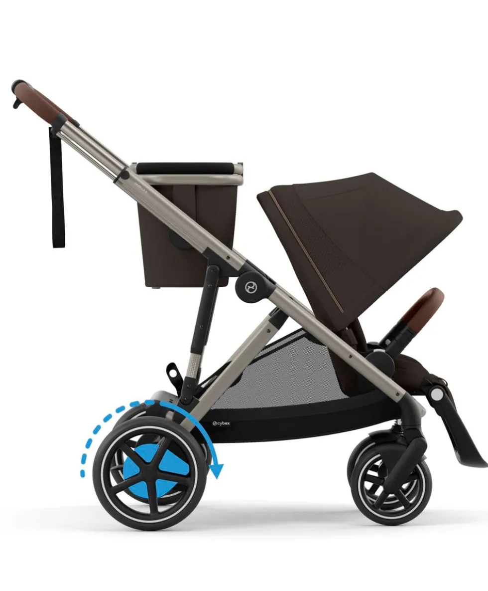 Cybex e-Gazelle S Electric Single to Double Pushchair Bundle with Cybex Cloud T i-Size Rotating Car Seat (7 Pieces) - Chocolate Brown