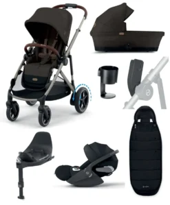 Cybex e-Gazelle S Electric Single to Double Pushchair Bundle with Cybex Cloud T+ i-Size Rotating Car Seat (7 Pieces) - Chocolate Brown