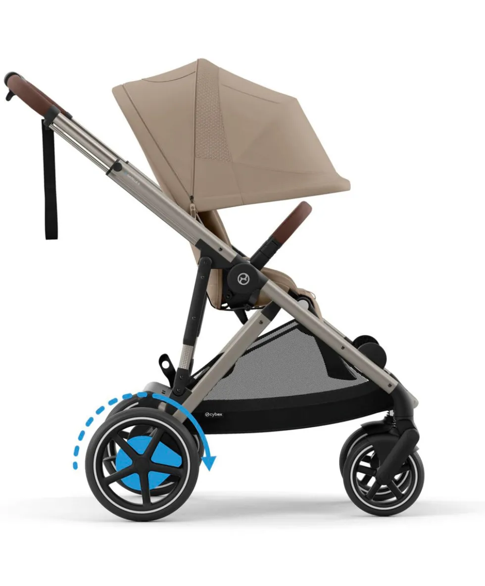 Cybex e-Gazelle S Electric Single to Double Pushchair Bundle with Cybex Cloud T+ i-Size Rotating Car Seat (7 Pieces) - Almond Beige