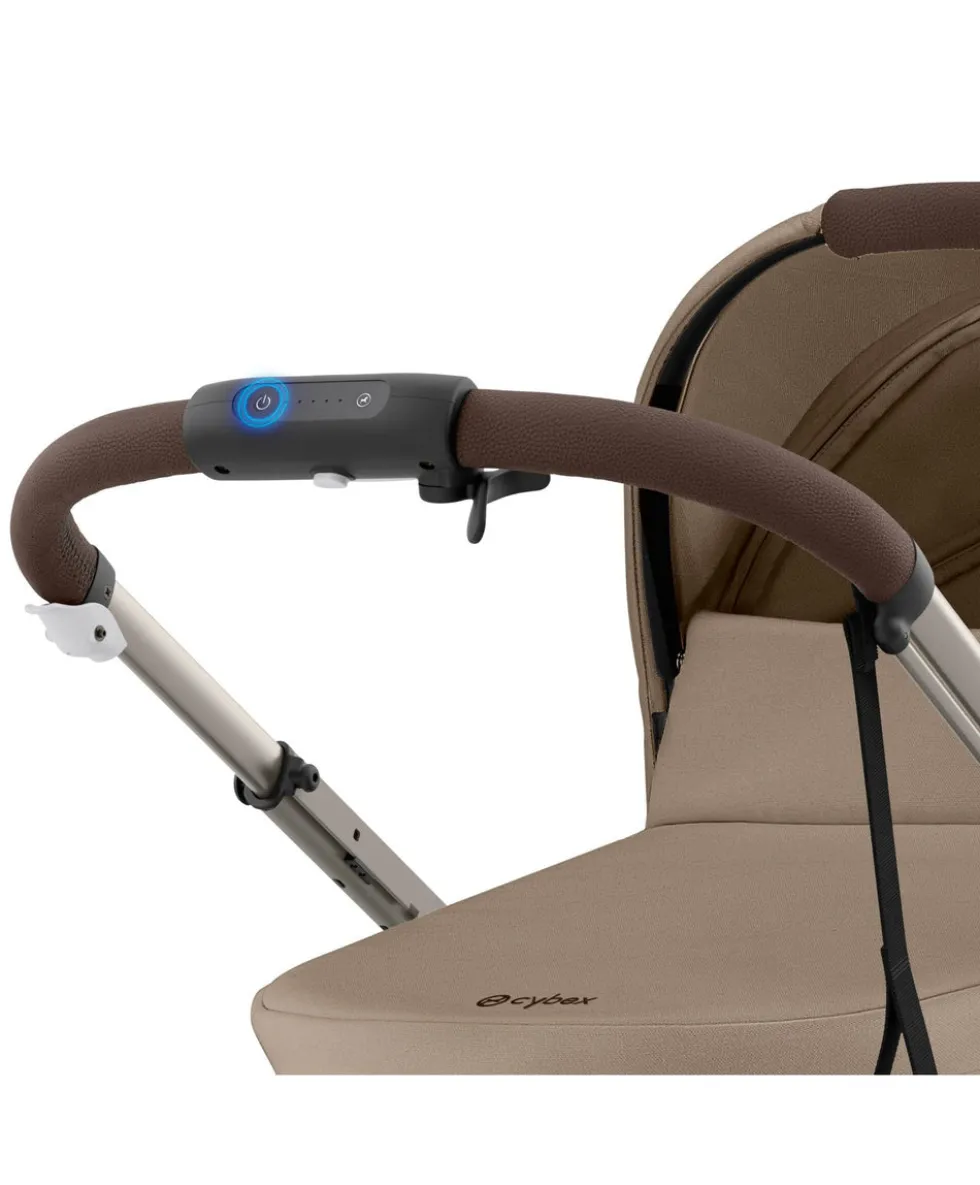 Cybex e-Gazelle S Electric Single to Double Pushchair Bundle with Cybex Cloud T i-Size Rotating Car Seat (7 Pieces) - Almond Beige