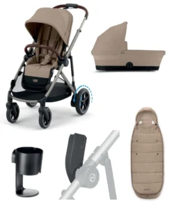 Cybex e-Gazelle S Electric Single to Double Pushchair Bundle (5 Pieces) - Almond Beige