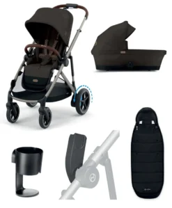 Cybex e-Gazelle S Electric Single to Double Pushchair Bundle (5 Pieces) - Chocolate Brown