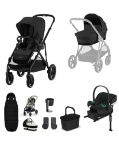 Cybex Gazelle S Pushchair Bundle with Cybex Aton B2 i-Size Car Seat and Base (7 Pieces) - Moon Black