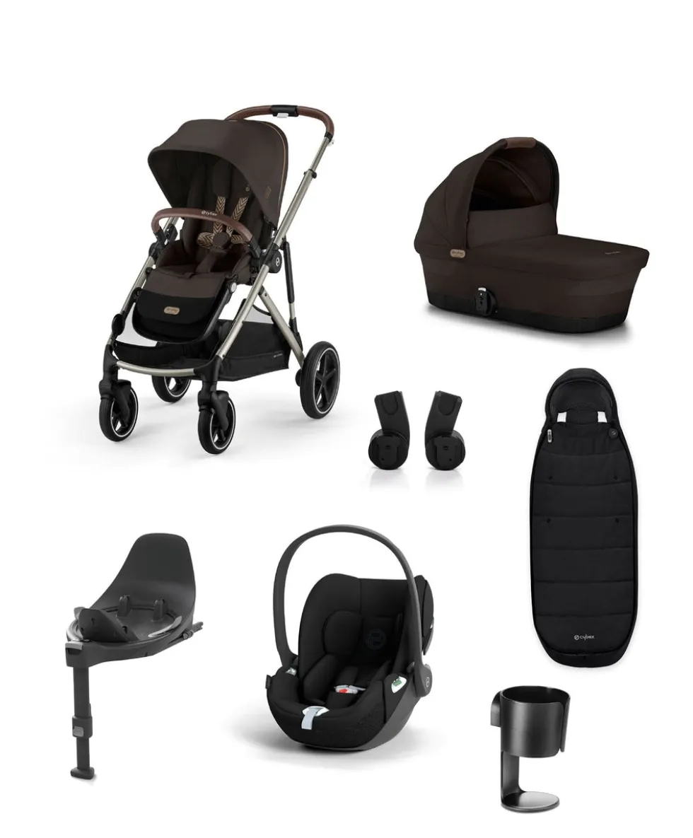 Cybex Gazelle S Pushchair Bundle With Cybex Cloud T i-Size + Baby Car Seat & Base (7 Pieces) - Chocolate Brown