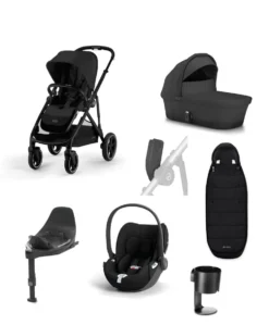 Cybex Gazelle S Pushchair Bundle With Cybex Cloud T i-Size + Baby Car Seat & Base (7 Pieces) - Moon Black