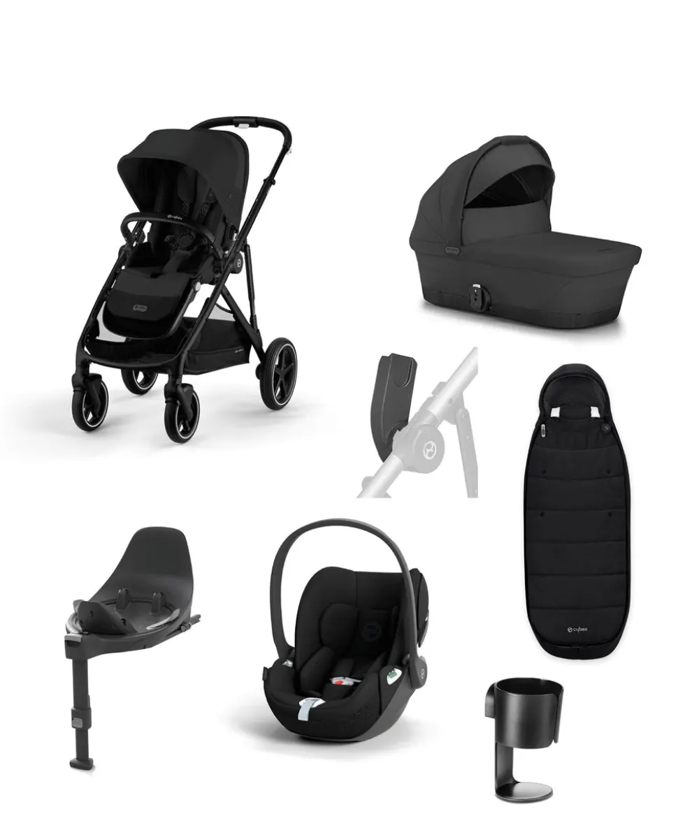 Cybex Gazelle S Pushchair Bundle With Cybex Cloud T i-Size + Baby Car Seat & Base (7 Pieces) - Moon Black