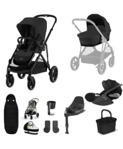 Cybex Gazelle S Pushchair Bundle with Cybex Cloud T i-Size Rotating Baby Car Seat (7 Pieces) - Moon Black