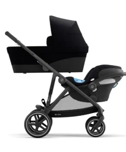 Cybex Gazelle S Twin Pushchair Bundle with Cybex Cloud T i-Size Rotating Baby Car Seat & Base (16 Pieces) - Moon Black