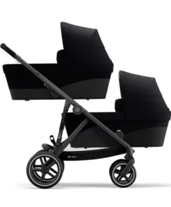 Cybex Gazelle S Twin Pushchair Bundle with Cybex Cloud T i-Size Rotating Baby Car Seat & Base (16 Pieces) - Moon Black
