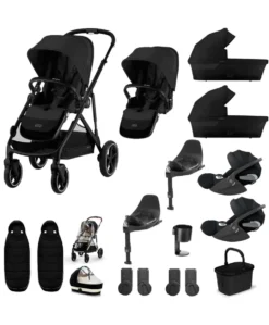 Cybex Gazelle S Twin Pushchair Bundle with Cybex Cloud T i-Size Rotating Baby Car Seat & Base (16 Pieces) - Moon Black