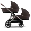 Cybex Gazelle S Twin Pushchair Bundle with Cybex Cloud T i-Size Rotating Baby Car Seat & Base (16 Pieces)- Chocolate Brown