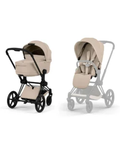 Cybex Priam Pushchair & Carry Cot Bundle With Cybex Cloud T Plus Car Seat & Base - Cozy Beige
