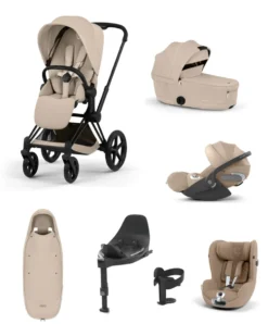 Cybex Priam Ultimate Pushchair Bundle With Cybex Cloud T Plus & Cybex Sirona T I-Size Plus Car Seat & Base - Black/Cozy Beige