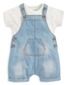 Denim Dungarees and White T Shirt - 2 Piece Set