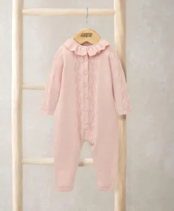 Diamond Stitch Knitted Romper with Frill Collar - Pink